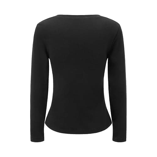 LYSINK Women Long Sleeve Tops Button Front Knit Tops Slim Fit Scoop Neck Solid Casual Henley Shirts Club Streetwear thumbnail 5