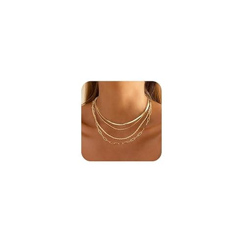 MFRYK Gold/Silver Necklaces Stack For Women,14K Gold/Sterling Silver Plated Simple Layered Choker Necklaces For Women,Stackable Multilayer Pearl Cross Disc Circle Pendant Cuban Herringbone Snake Paperclip Chain Necklaces Set Jewelry Gift for Women - Image 1