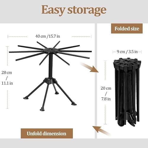 Ourokhome Collapsible Pasta Drying Rack, Plastic Foldable Homemade Fresh Spaghetti Stand Dryer Noodle Hanger for Kitchen with 10 Arms, Stable, Easy Storage, Quickly Set Up (Black) thumbnail 3
