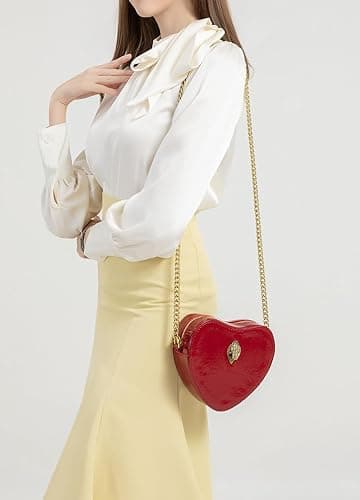 Rejolly Rainbow Stripe Heart Shaped Purse for Women Crossbody Bag Metallic PU Leather Shoulder Bag with Chain Strap - Burgandy thumbnail 2