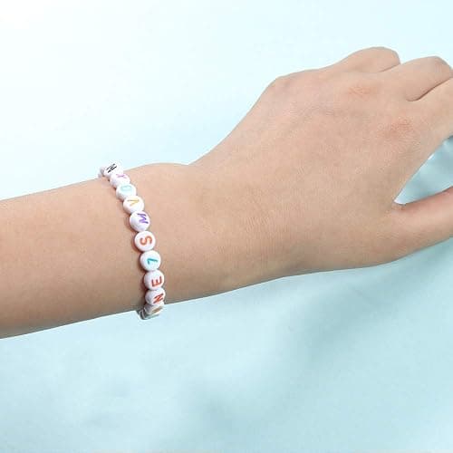 1400 Pieces 4x7mm White Round Acrylic Alphabet Letter Beads A-Z Heart Pattern Beads and Crystal Line for Jewelry Making Bracelets Necklaces Key Chains thumbnail 4