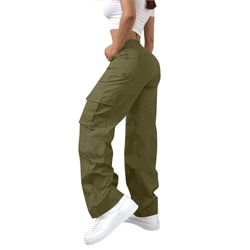 MaMiDay Baggy Cargo Pants for Women High Waisted Open Leg Pants Hiking Streetwear Fashion Outfits with Multiple Pockets thumbnail 4