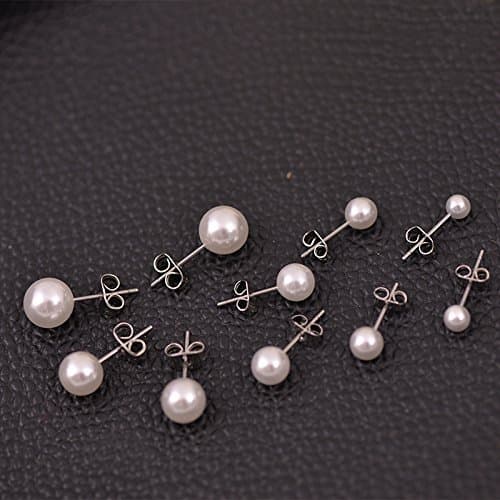 PlandleLee Orecchini di Perle 5 Paia in Argento 925 Sfera Rotonda Ipoallergenici Taglie 4-8mm thumbnail 3