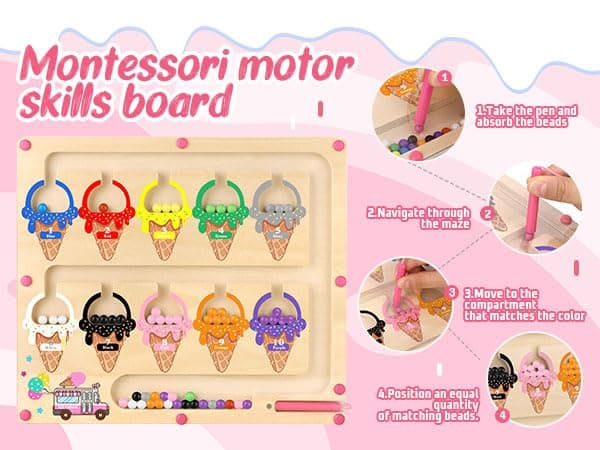 Montessori Magnetic Color and Number Maze Toy for Toddler Girls, Fine Motor Skills Board, Learning and Educational Birthday Gifts for Kids Girls 3-5 Years Old thumbnail 6