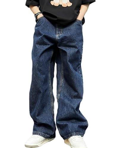 Mens Baggy Jeans Y2k Skater Vintage Plain Pants Casual Wide Leg Loose Fit Denim Hip Hop Jean thumbnail 2