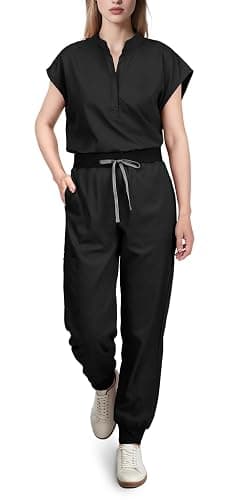 Eadflie Scrubs for Women Set - with Sleeveless Stand-Up Collar Scrub Top & Jogger Scrub Pants, 8-Pocket Design - Image 1