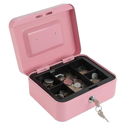 xydled Locking Steel Medium Cash Box with Removable Coin Tray and Key Lock,7.87"x 6.30"x 3.54",Pink thumbnail 4