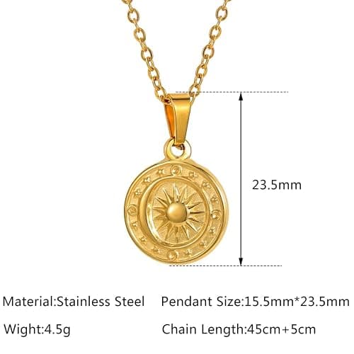 Jude Jewelers Stainless Steel Sun Moon Star Round Shaped Holiday Summer Beach Pendant Necklace thumbnail 3