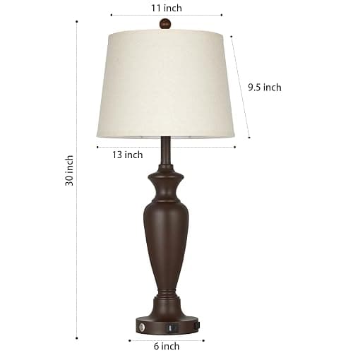 Cinyirong 30" Tall Brown Table Lamp for Living Room, 3-Way Dimmable Touch Control Bedside Lamp for Bedroom Nightstand with USB A+C Ports & AC Outlet (1 Pack) thumbnail 7