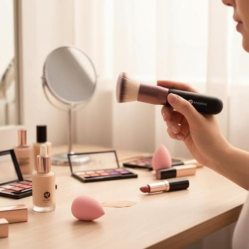 KINGMAS Angled Top Foundation Brush, Premium Kabuki Makeup Brush for Liquid, Blending, Cream, Powder,Blush Buffing Stippling Face Makeup Tools Black thumbnail 2