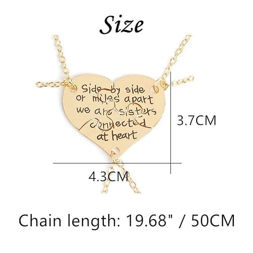 3 Pcs Best Friends Forever Engraved Necklace Broken Heart Charm Pendant Set BFF Friendship Necklace (Gold - " We are sisters connected at heart ") thumbnail 2