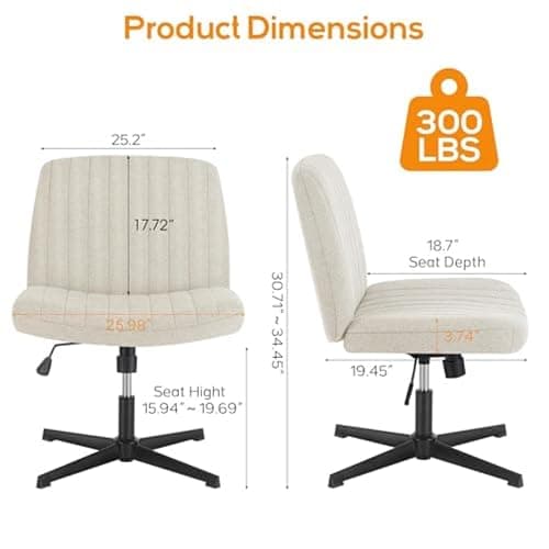 DUMOS Criss Cross Chair Legged Office Wide Comfy Desk Seat, No Wheels Armless Computer Task Seating, Swivel Vanity Home Height Adjustable thumbnail 3