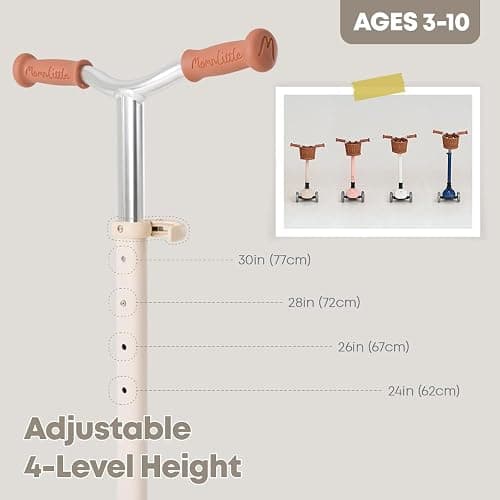 MomnLittle Kick Scooter for Kids Ages 3-10 (Beige/Pink/Navy/White) 3 Wheeled with LED Light-Up Wheels CPSC Certified Foldable and 4 Height Adjustable Toddler Scooters for Boys Girls thumbnail 2