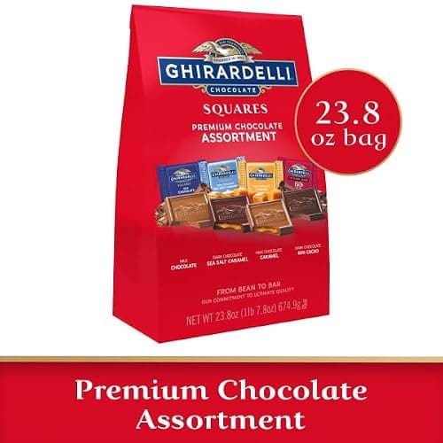 GHIRARDELLI Premium Chocolate Assortment - Milk, Dark, Sea Salt, Caramel and 60% Cacao Squares, 23.8 oz Bag thumbnail 4