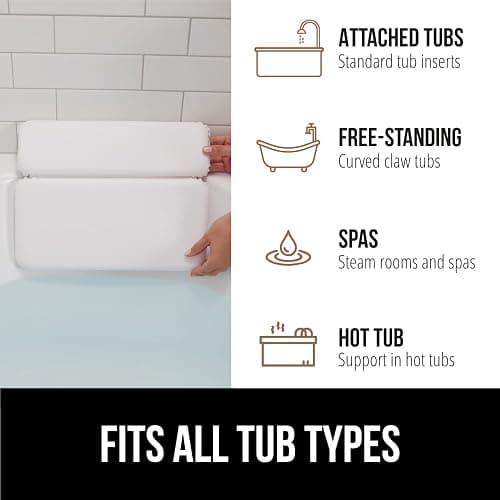 GORILLA GRIP Bath Pillow for Tub, Headrest for Neck and Back Support, Luxury Bathtub Pillows, Hot Tub Cushions, Bathroom Accessories for Women, Relaxing Spa Gifts for Mom Wife Girlfriend 2 Panel White thumbnail 6