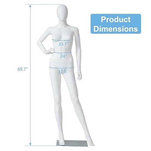6 FT Female Mannequin Dress Form Display - Manikin Torso Stand Realistic Full Body Mannequin for Retail Clothing Shops, Halloween Christmas Cosplay, White (No.2) thumbnail 2