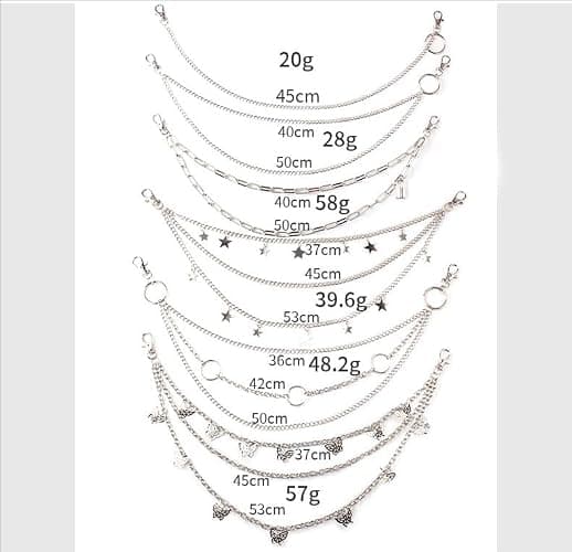 VEINTI+1 5 Pieces Silver Jeans Pants Chain Belt Goth Grunge Chain Pocket Waist Chain with Star Moon Snake Lock Decorations for Women/Men thumbnail 8