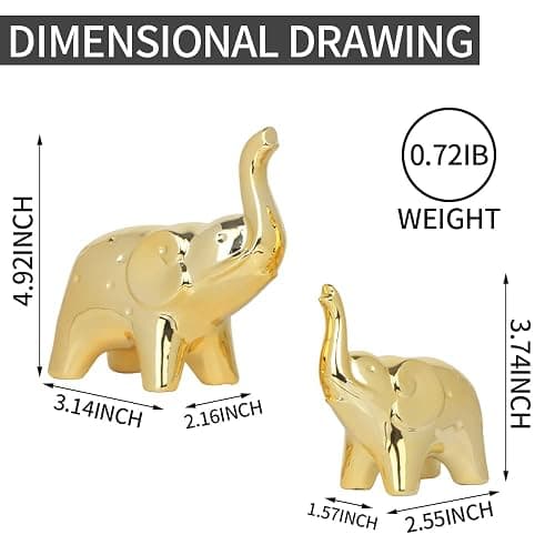 prosfalt A Pair Elephant Statue Home Decor,Modern Style Figurines,Sculpture for Office Desktop Bookshelf Living Room (Ceramics Gold) thumbnail 3