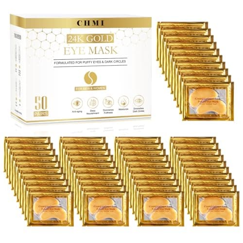 CHMI Under Eye Patches (50 Pairs) - 24K Gold Eye Patches for Puffy Eyes, Dark Circles, EyeBags and Wrinkles, Collagen Skin Care Products, Beauty & Personal Care - Image 1
