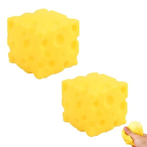 Cheese Squish, 2PCS Cheese Stress Balls Squish Toys, Calming Relaxation StressRelief Cube Slow-Rebound Squishys Cute Toy Soft Foam Toy For Men Women,5x5cm - Image 1