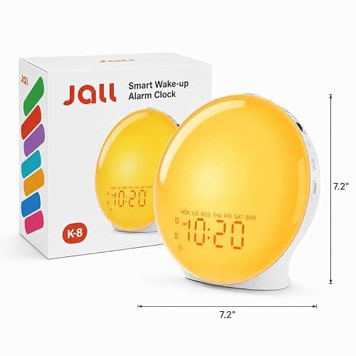 JALL Full-Screen Wake Up Light Sunrise Alarm Clocks for Bedrooms, White Noise Machine for Heavy Sleepers, 25 Natural Sounds, Dual Alarms, FM Radio, 17 Dimmable Colors, Bluetooth Speaker thumbnail 2