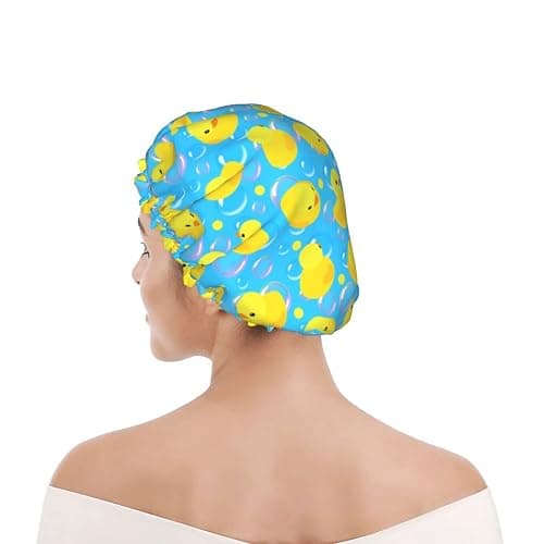 Yellow Rubber Ducks Shower Cap For Women Adjustable Double Waterproof Layers Bathing Shower Hat Hair Protection Reusable Ladies Spa Salon Shower Hat thumbnail 8