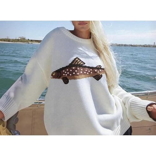 HOHOPEACH Y2k Fish Graphic Crochet Chunky Sweater Women Vintage Cottagecore Oversized Streetwear thumbnail 6