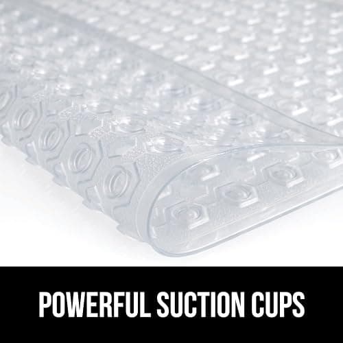 GORILLA GRIP Patented Bath Tub Shower Mat, Machine Washable Bathtub Floor Liner Mats, Suction Cups and Drain Holes to Keep Tubs Clean, Soft on Feet, Bathroom Essentials, 35x16 Inch, Clear thumbnail 4