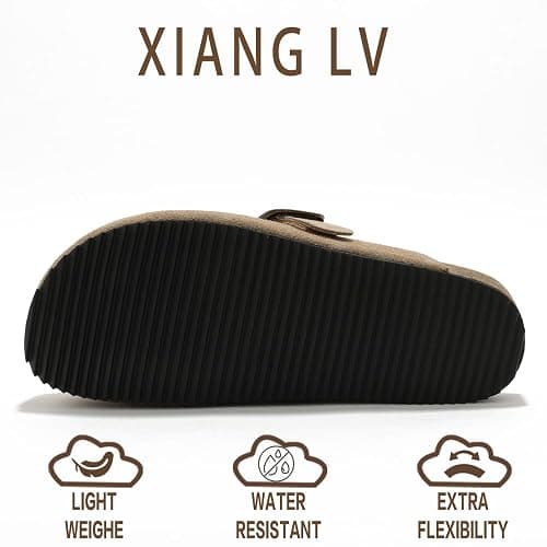 XIANGLV Women's Suede Clogs Leather Mules Comfort Cork Footbed Sandals Potato Shoes with Arch Support thumbnail 4