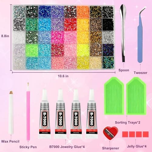 Gikboup 40000 Pcs 40 Colors Bedazzling Kit with Rhinestones,3mm Jelly AB Resin Flatback Gems with 4 B-7000 Glue, 40-Grid Storage Box, Tweezers, Trays and Tools for Crafts, Cups, Phone Cases thumbnail 2