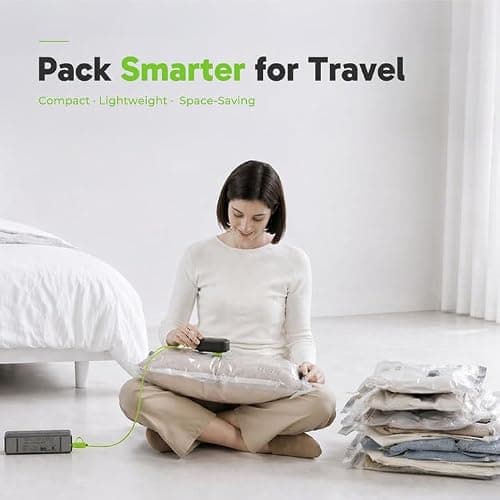 Vacbird Travel Vacuum Bags with USB Electric Pump, 12 Pack Vacuum Bags for Travel, Compression Vacuum Packing Bags for Luggage & Suitcase, Space Saving Travel Bags for Clothes and Clothing,Carry-On thumbnail 7