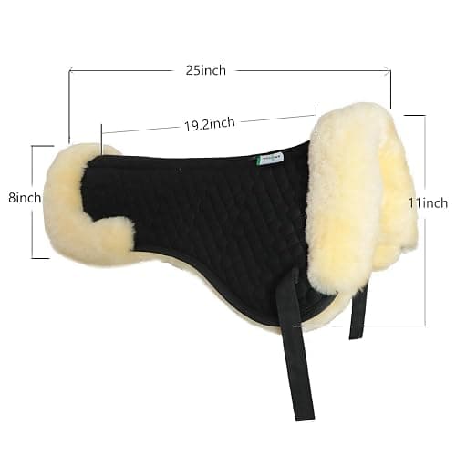 Woolous Sheepskin Half Pad, Thick Lambskin Fleece Wool Lined Half Pad for English Saddle, Shock Absorbing Saddle Pad for Horse Comfort and Back Support thumbnail 3