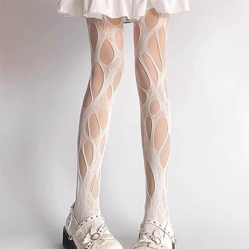 mdgfge 2 Pair Women Fishnet Ripped Tights Irregular Distressed Sexy Big Hole Mesh Thigh-High Stockings Lace Sheer Y2k Pantyhose for Halloween Cosplay Masquerade Party Outfit Accessories thumbnail 5