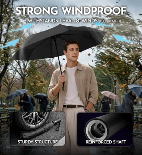 LILAC Compact Travel Windproof Umbrella, 43" Auto open/close Folding Quick Dry Umbrellas for Rain, Lightweight Portable Small for Backpack Car, Thoughtful Gift for Women Men Kids, TSA Approved, 1-Navy thumbnail 3