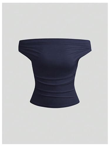 WDIRARA Women's 3 Pack Off Shoulder Ruched Tops Short Sleeve Slim T Shirt thumbnail 2