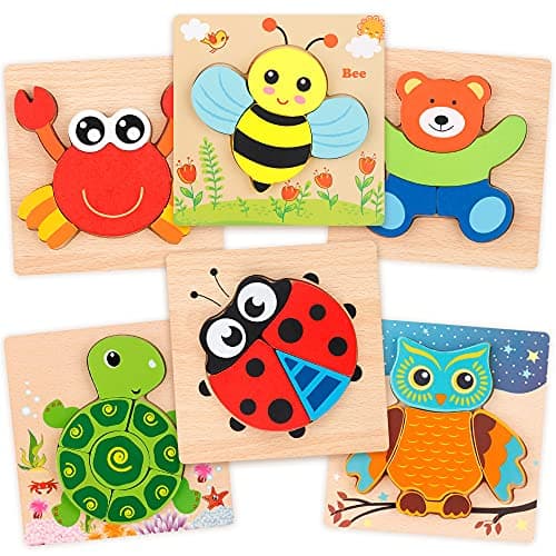 Coogam Wooden Jigsaw Puzzle Set, 6 Pack Animal Shape Color Montessori Toy, Fine Motor Skill Early Learning Preschool Game for 2 3 4 5 Years Old Kid Toddler - Image 1