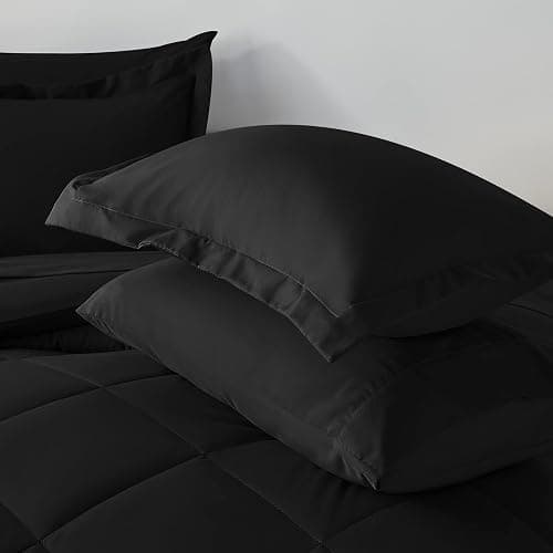 CozyLux Full Size Comforter Sets Black - 7 Pieces Bed in a Bag Full, Luxury Soft Bed Set for All Seasons, Bedding Set with Down Alternative Comforter, Sheets, Pillowcases & Shams thumbnail 8
