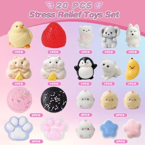 20Pcs Taba Squishies Pack Toys, Including Assorted Animal & Food Squishy Toy, Stress Relief Fidget Toys for Party Favors Birthday Gift OPP Packaging thumbnail 2