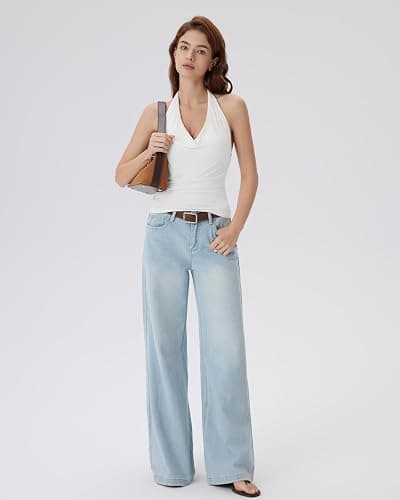 SUUKSESS Women Deep V Built in Bra Cowl Halter Tops Going Out Open Back Tank Tops thumbnail 6