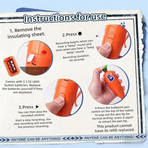 MINISO Zootopia Judy Garry Cartoon Recording Ballpoint Pen, Carrot and Snake Design, Voice Recorder Feature push-button writing ballpoint pen (Judy) thumbnail 8