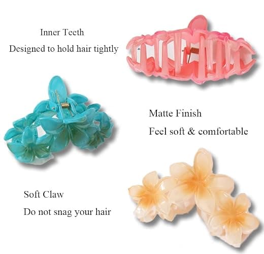 WUBAYI 6 Pcs Flower Hair Clip, Nonslip Flower Claw Clips Strong Hold Hawaiian Claw Clip for Medium Thick Hair Hair Claw Clips for Women and Girls thumbnail 3