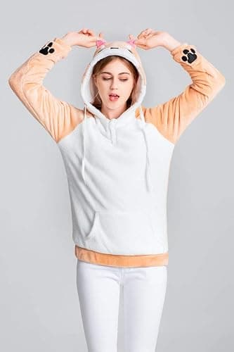 CORIRESHA Cute Coral Velvet Long Sleeve Shiba Inu Dog Embroidery Home Wear Hoodie for Women thumbnail 5