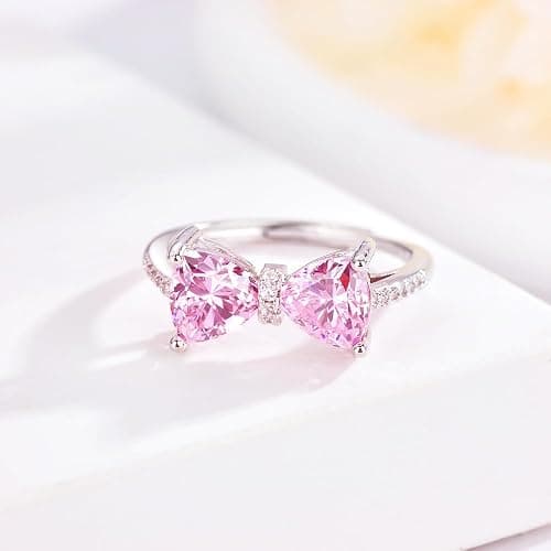 HUJUON Cubic Zirconia Cute Bowknot Finger Rings Adjustable Rhinestone Heart Crystal Butterfly Bowkont Open Rings Wedding Jewelry for Women thumbnail 7