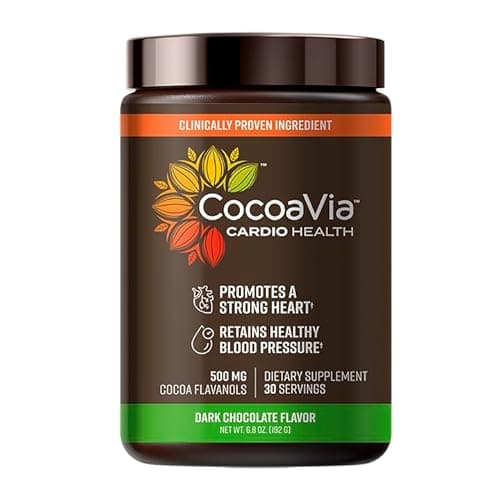 CocoaVia Cardio Health Cocoa Powder, 30 Servings, 500mg Cocoa Flavanols, Support Heart Health, Boost Nitric Oxide, Improve Circulation, Energy, Preworkout, Vegan, Dark Chocolate Cacao - 6.8 Ounce (Pack of 1)