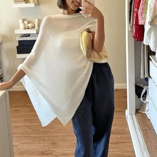 Women Sheer Poncho Top Knit Crochet Lightweight See Through Shawl Summer Shrug Beach Cover Up thumbnail 2
