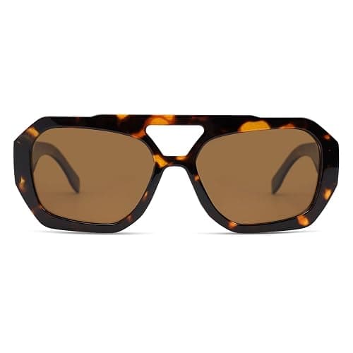SOJOS Trendy Aviator Sunglasses for Womens Mens Polarized,Hexagonal Square Double Bridge Designer Inspired Sun Glasses SJ2288 thumbnail 3
