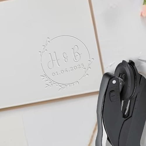 Custom Personalized Wedding Embosser - 9 Designs to Choose from! Monogram Name Floral Wedding Script Labels Mail Black thumbnail 6