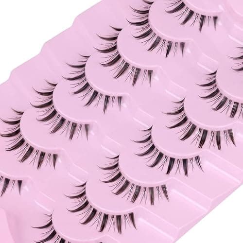 False Eyelashes Wispy Manga Lashes Natural Look Japanese Anime Lashes Manhua Effect Look Like Individual Clusters Spiky Cosplay Eyelashes with Clear Band 7 Pairs Pack by EYDEVRO thumbnail 7