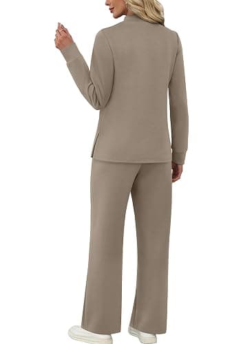WIHOLL Two Piece Sets for Women Fall Travel Vacation Outfits Long Sleeve Lounge Sets Side Slit Wide Leg Pants S-3XL thumbnail 5