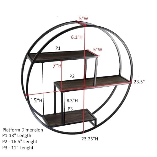 Admired By Nature, 18" Mounted Iron Circle Hanging Storage Shelving Floating Shelf 4 Tier Floating Circular Wall Decor Round Decorative Hanging Shelves, Sphere Shape Wall Shelf For Home, Black, 1 unit thumbnail 8
